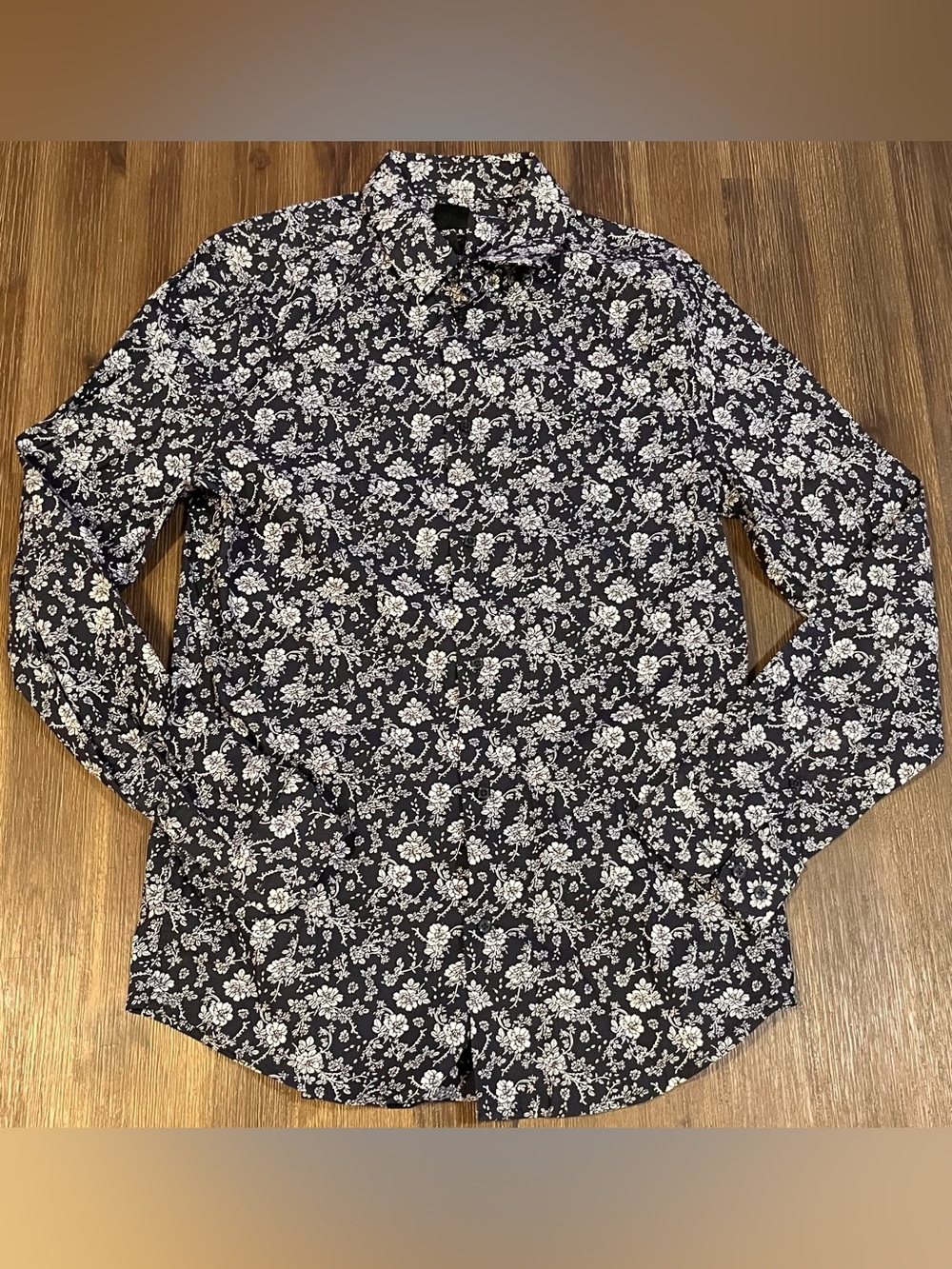 H&M Navy Blue Shirt with White Floral Print